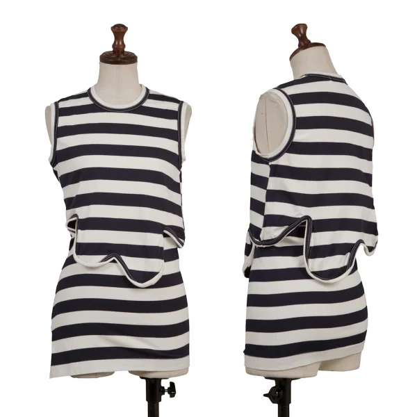 COMME des GARCONS Wave Cutting Design Stripe Sleeveless Top White,Navy XS-S K-169712_001