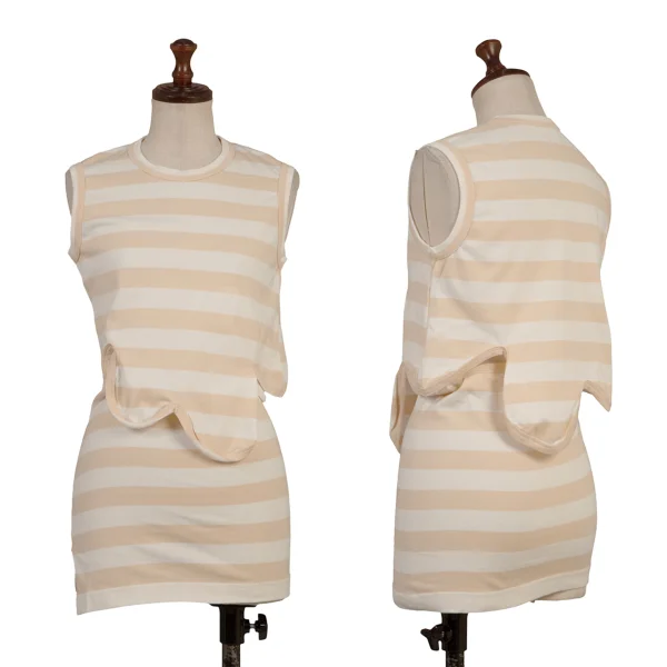 COMME des GARCONS Wave Cutting Design Stripe Sleeveless Top White,Beige XS-S K-169713_001