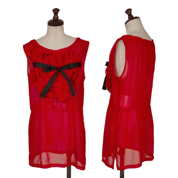 COMME des GARCONS Chiffon Frill Ribbon Sleeveless Top Red S-M K-169715_001