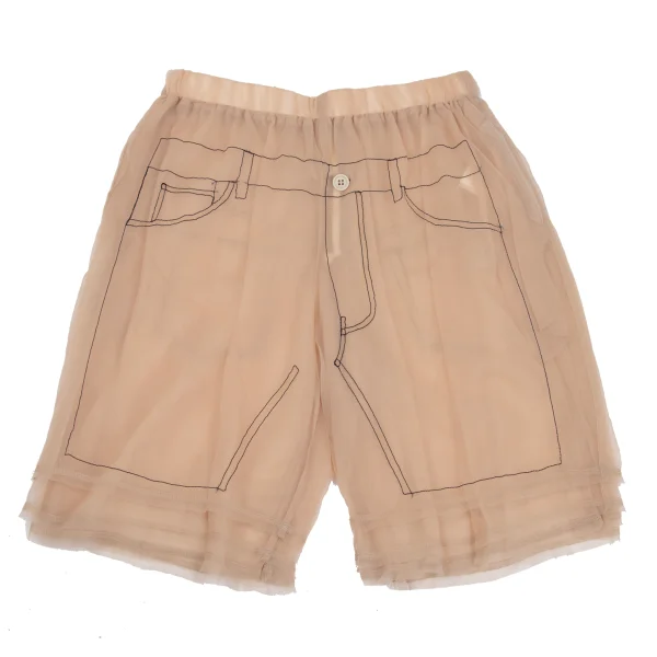 COMME des GARCONS Trompe l'oeil Stitch See-through Shorts Beige M K-169720_001