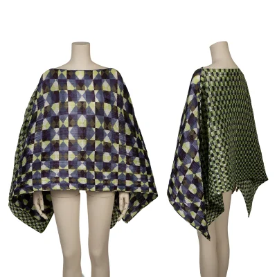 PLEATS PLEASE Geometric Print Switching Poncho