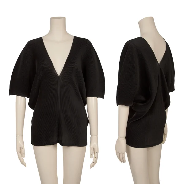 PLEATS PLEASE Mist Pleated V-neck T Shirt  Black 3 K-169755_001