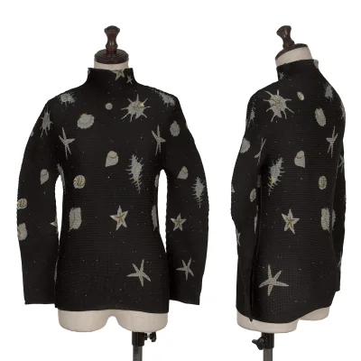 ISSEY MIYAKE me Marine Print Stretch Pleated Turtleneck T Shirt