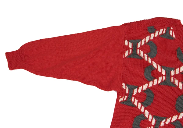 HERMES Cotton Geometric Jacquard V-neck Knit Sweater K-169764_005