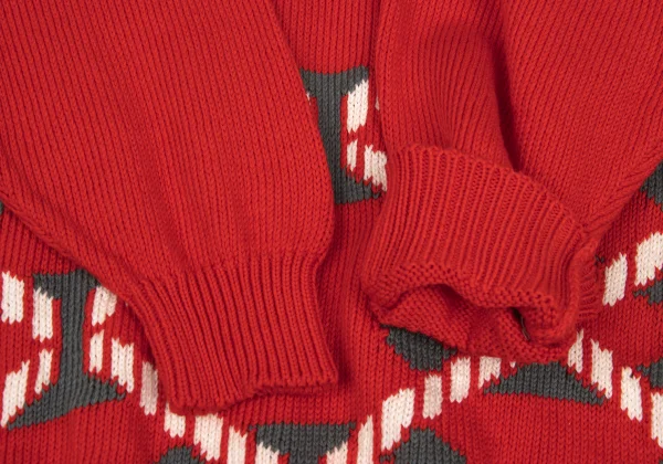 HERMES Cotton Geometric Jacquard V-neck Knit Sweater K-169764_006