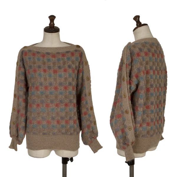 MISSONI Mohair Blended Checker Knit Sweater Mocha M-L K-169767_001