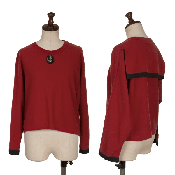 SONIA RYKIEL Anchor Patch Sailor Collar Short knit Top Red 36 K-169768_001