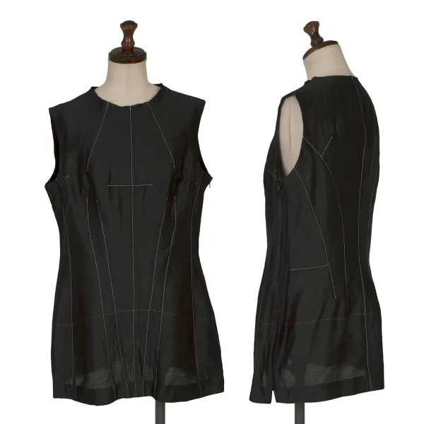 Yohji Yamamoto FEMME Cotton Poly Stitch Sleeveless Top Black 3 K-169775_001