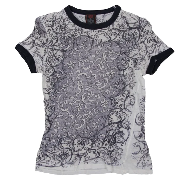 Jean Paul GAULTIER CLASSIQUE Arabesque Print Trim T-shirt Navy,White M K-169780_001