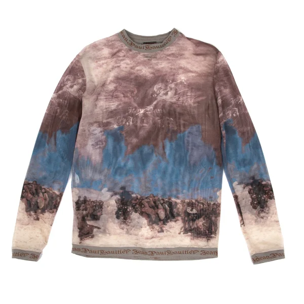 Jean Paul GAULTIER CLASSIQUE Printed Logo Trim Mesh T Shirt Bordeaux,Beige 48 K-169781_001