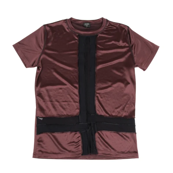 Jean Paul GAULTIER  HOMME Mesh Switching Shiny T Shirt Bordeaux 48 K-169784_001