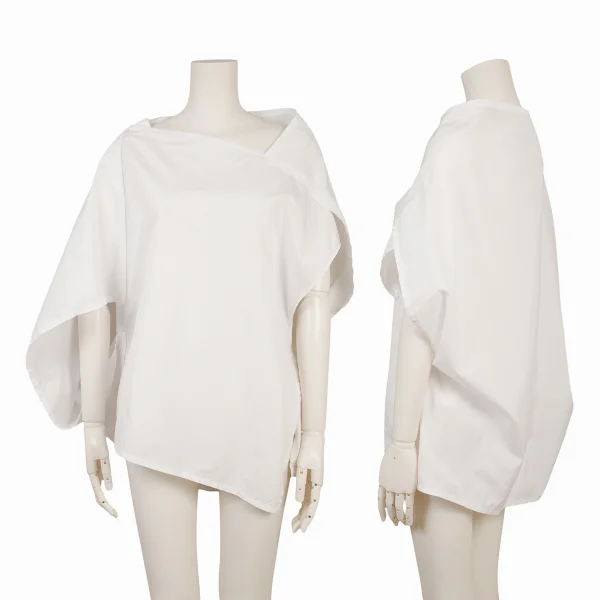 Y's Cotton Panel Design Asymmetrical Blouse White,Black 2 K-169790_001