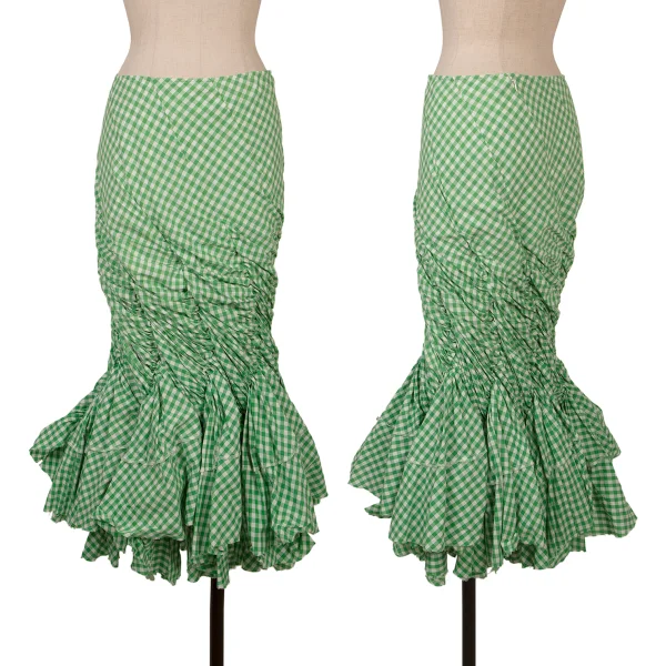 JUNYA WATANABE COMME des GARCONS Gathered Design Checked Skirt Green,White XS K-169793_001