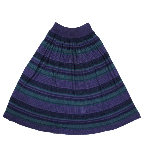 ISSEY MIYAKE Rayon Cotton Multi Striped Knit Skirt K-169798_002