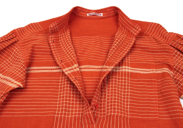 ISSEY MIYAKE Cotton Linen Embroidery Design Band Collar Pullover Shirt K-169799_005