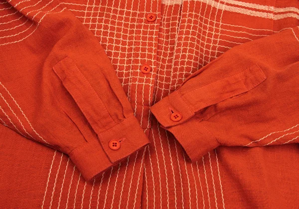 ISSEY MIYAKE Cotton Linen Embroidery Design Band Collar Pullover Shirt K-169799_010