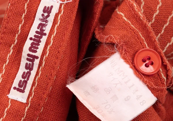 ISSEY MIYAKE Cotton Linen Embroidery Design Band Collar Pullover Shirt K-169799_020