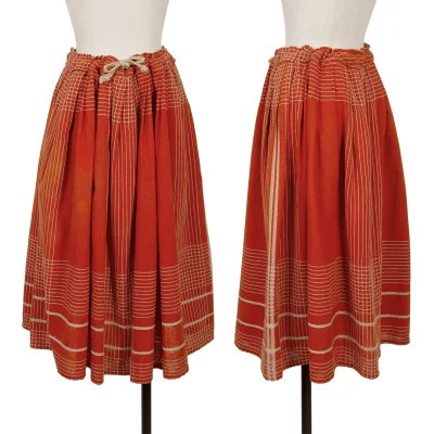 ISSEY MIYAKE Cotton Linen Embroidery Design Tuck Skirt