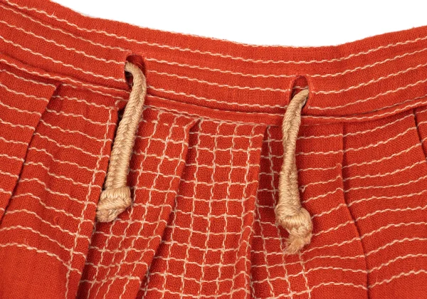 イッセイミヤケISSEY MIYAKE コットンリネン刺繍デザインタックスカート オレンジ9 K-169800_004