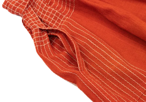 イッセイミヤケISSEY MIYAKE コットンリネン刺繍デザインタックスカート オレンジ9 K-169800_006