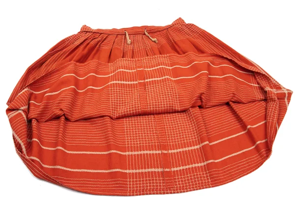 イッセイミヤケISSEY MIYAKE コットンリネン刺繍デザインタックスカート オレンジ9 K-169800_007