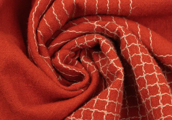 イッセイミヤケISSEY MIYAKE コットンリネン刺繍デザインタックスカート オレンジ9 K-169800_010