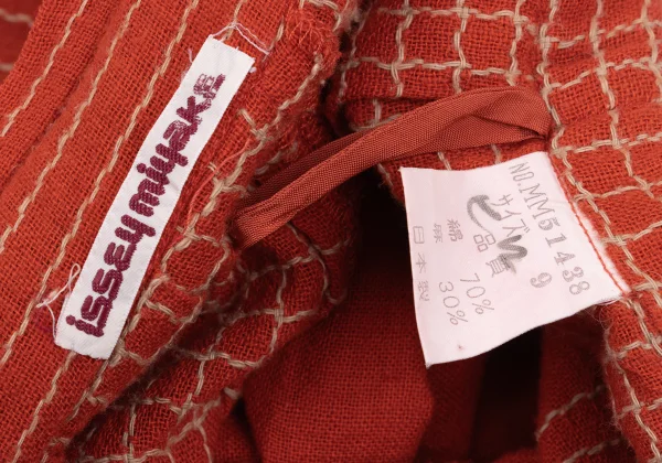イッセイミヤケISSEY MIYAKE コットンリネン刺繍デザインタックスカート オレンジ9 K-169800_012