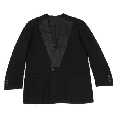 ISSEY MIYAKE MEN Wrinkle Silk Switching Wool Collarless Jacket