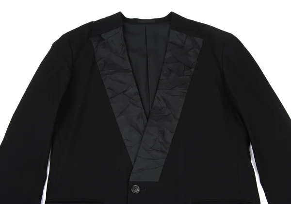 ISSEY MIYAKE MEN Wrinkle Silk Switching Wool Collarless Jacket K-169813_002