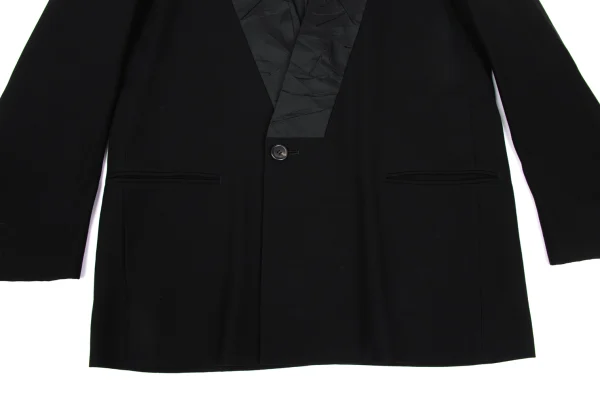 ISSEY MIYAKE MEN Wrinkle Silk Switching Wool Collarless Jacket K-169813_007