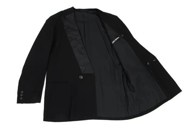 ISSEY MIYAKE MEN Wrinkle Silk Switching Wool Collarless Jacket K-169813_010