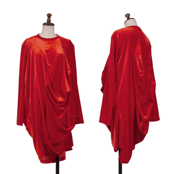 COMME des GARCONS Velour Drape Design Tunic Red S K-169820_001