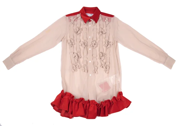COMME des GARCONS Frilled Velour Switching Knot Tape Embellished Sheer Blouse K-169824_002
