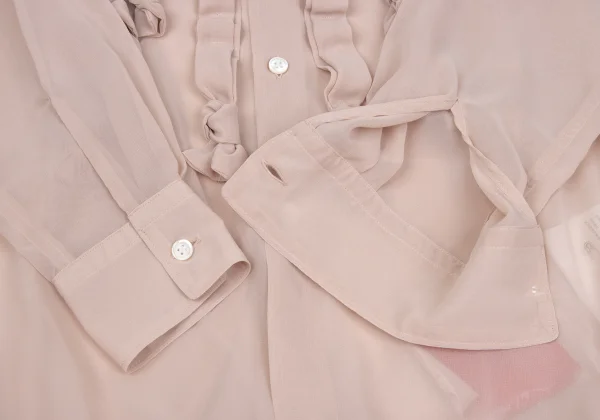 COMME des GARCONS Frilled Velour Switching Knot Tape Embellished Sheer Blouse K-169824_008