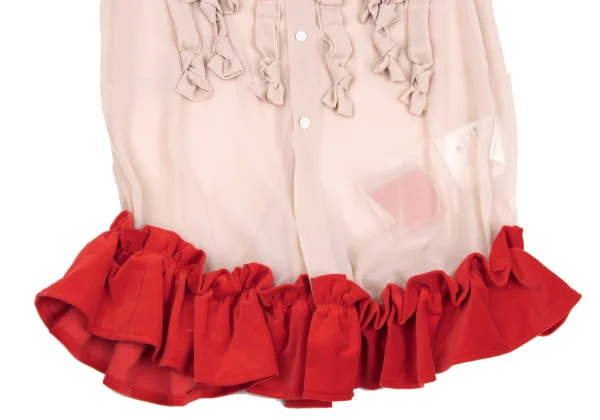 COMME des GARCONS Frilled Velour Switching Knot Tape Embellished Sheer Blouse K-169824_009