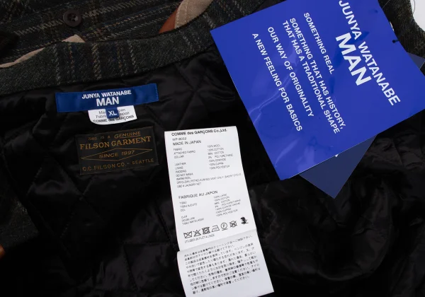 JUNYA WATANABE MAN×FILSON Leather Switching Wool Tweed Padded Shirt Jacket K-169832_018