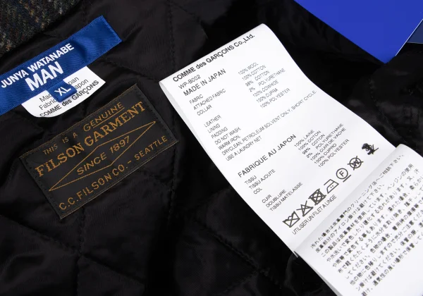 JUNYA WATANABE MAN×FILSON Leather Switching Wool Tweed Padded Shirt Jacket K-169832_019