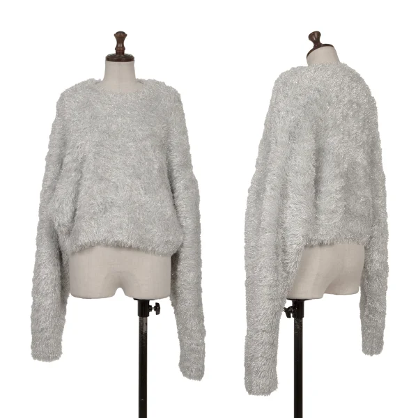 noir kei ninomiya Glitter Cropped Shaggy Knit Sweater Silver S K-169841_001