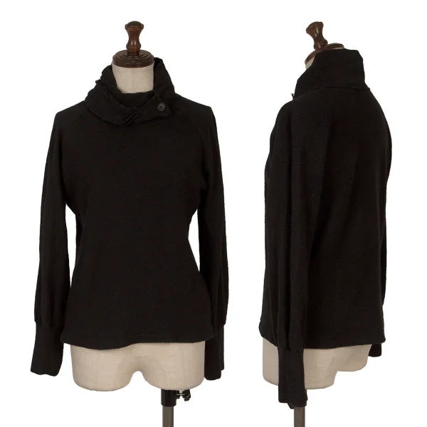 Y's Cutting Neck High-neck Wool Knit Black 2 K-169850_001