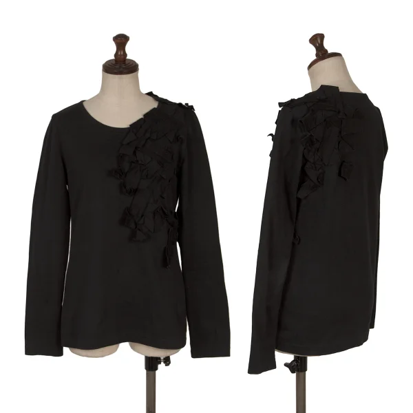 Yohji Yamamoto FEMME Frill Tape Embellished T-shirt Black 2 K-169853_001