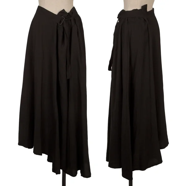 Yohji Yamamoto FEMME Rayon Cupra Asymmetry Belted Skirt Black 2 K-169856_001
