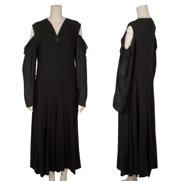 Yohji Yamamoto NOIR Rayon Frill Open Shoulder Dress Black 1 K-169859_001