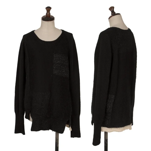 Yohji Yamamoto NOIR Mixed-material Panel Knit Black,White 2 K-169860_001