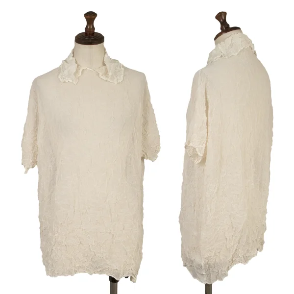 Unbranded Wrinkle-pleated Collar T-shirt Ivory 2 K-169865_001