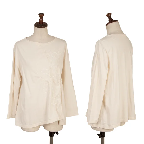 Plantation Floral Stitch 3/4 Sleeves T Shirt Ivory M K-169872_001