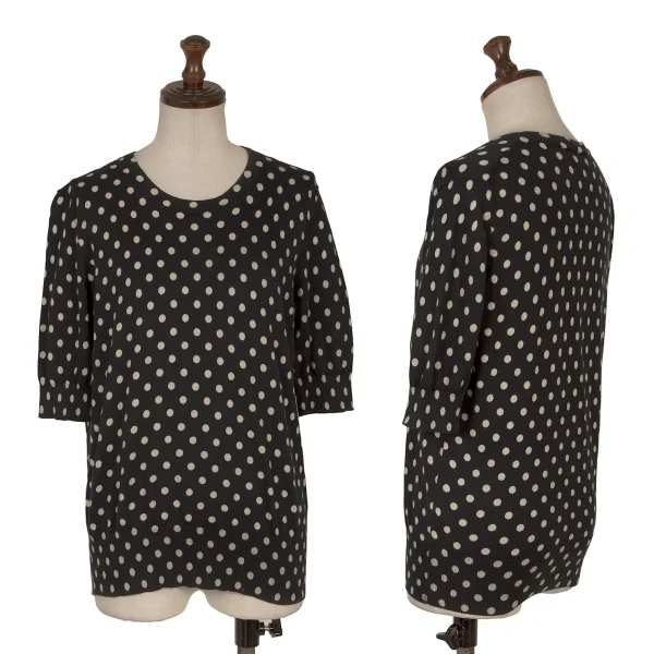 L'EQUIPE YOSHIE INABA Dot Print Cotton Short Sleeve Knit Top Black,Ivory 40 K-169880_001