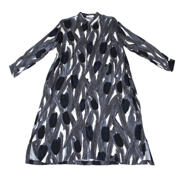Plantation Graphic Printed Cupro Long Shirt Dress K-169890_002