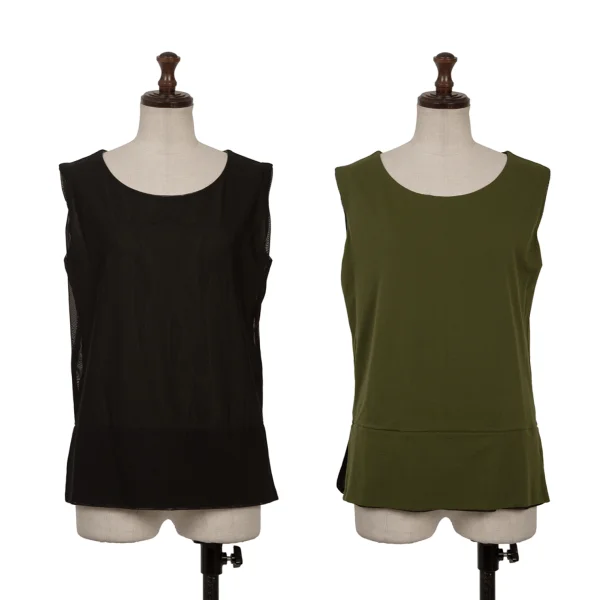 Y's Mesh Layered Reversible Sleeveless Top Black,Green S-M K-169921_001