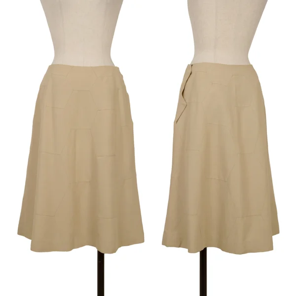 Sybilla Rayon Linen Hexagon Panel Skirt Beige 63-90 K-169936_001