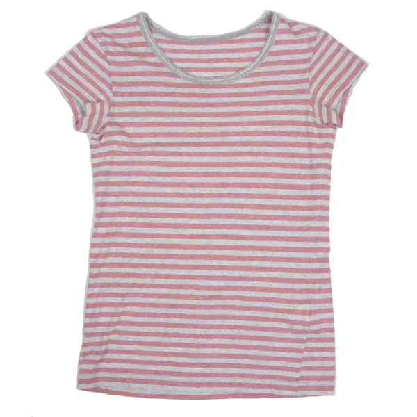 Yohji Yamamoto FEMME Cotton Stripe T Shirt Pink,Grey 2 K-169945_001